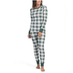 PETIT LEM Women's Holiday Green Plaid Long Sleeve Pajama Pant Set XXL Comfort